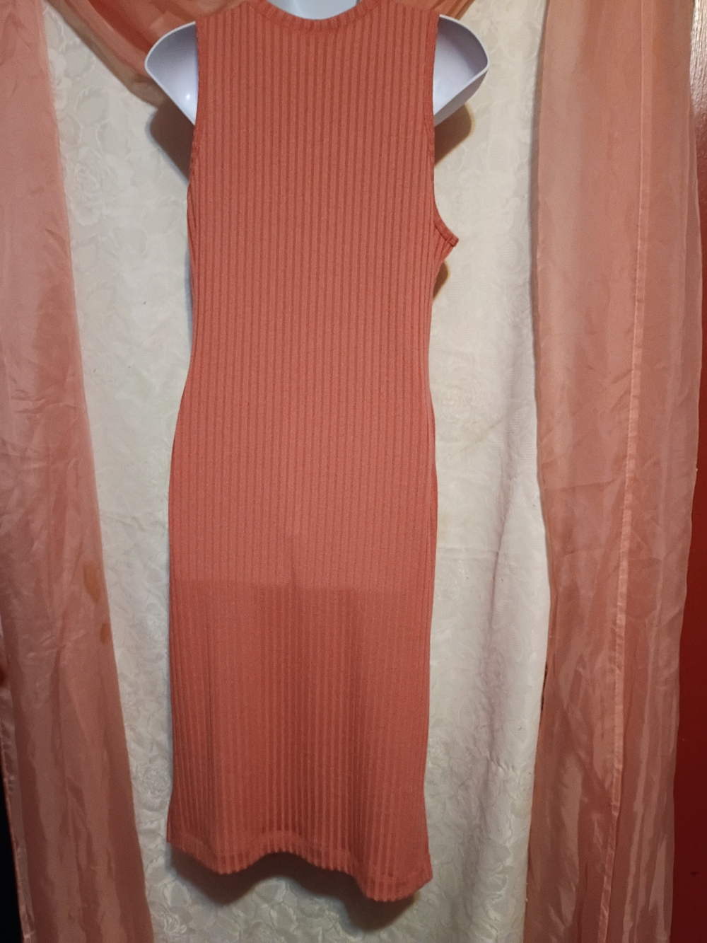 NWT Nine West Ladies Ribbed Sleeveless Midi Dress in Coral Sz M - Picture 2 of 8